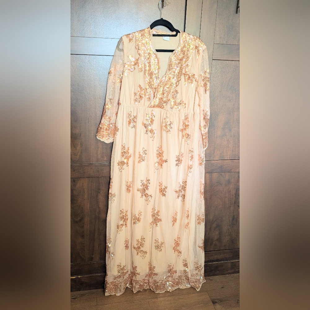 Elegant Floral Embroidered Maxi Dress